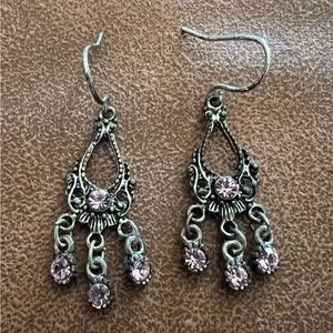 Vintage Pink Swarovski Crystal and antique silver dangle earrings
